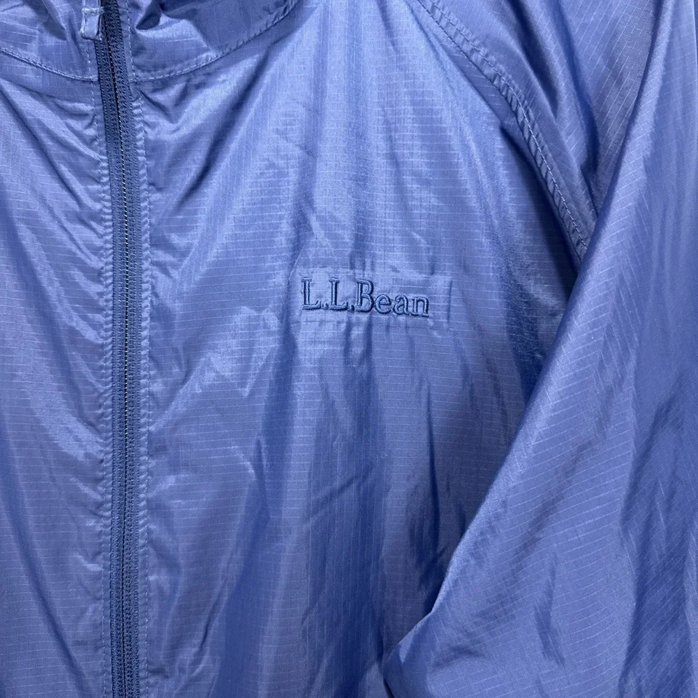 L.L. Bean Windbreaker Hoodie Men's M Reg Blue Full Zip Stowaway Jacket‎ Pockets - Picture 2 of 10